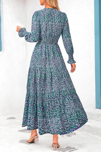 PrettyGarden Women's Floral Maxi V-Neck Long Sleeve Boho Party Dress