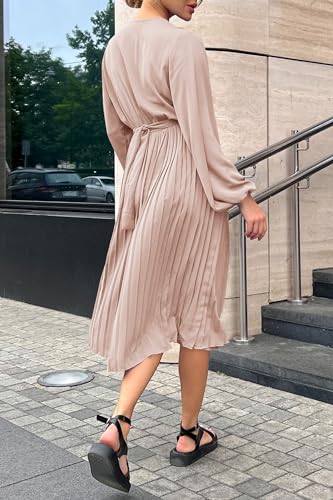 Spring Women's Midi Dress with Long Puff Sleeves