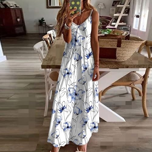 Ceboyel 2024 Trendy Casual Floral Spaghetti Strap Maxi Sun Dress for Women
